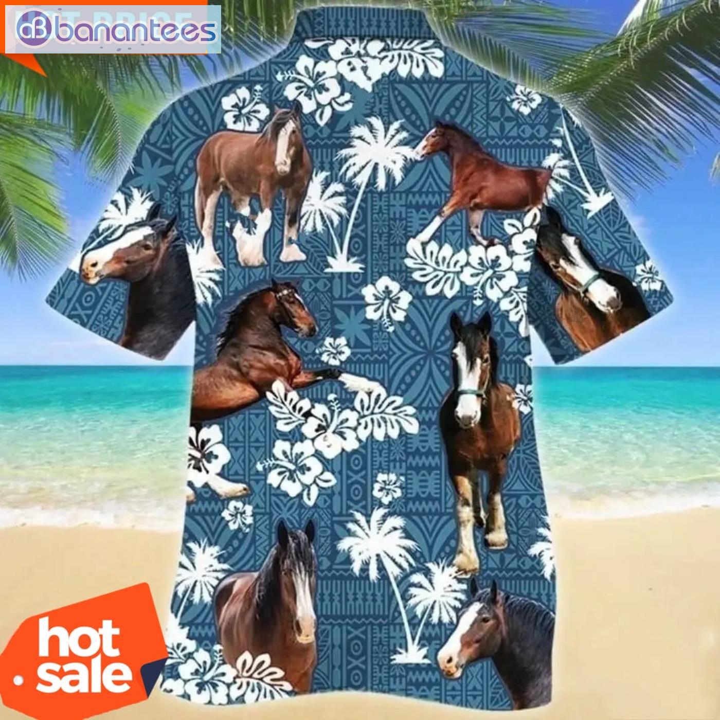 Clydesdale Horse Blue Tribal Pattern Hawaiian Shirt Cheap Hawaiian Shirts Product Photo 2