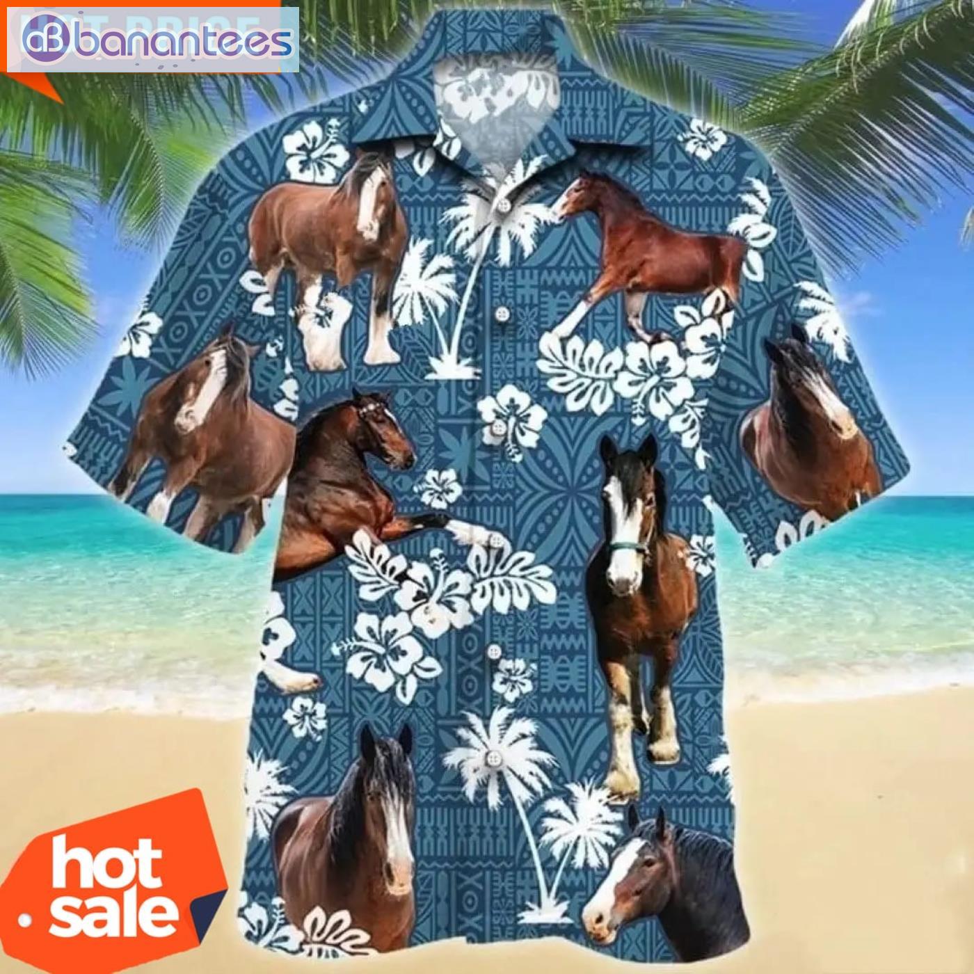 Clydesdale Horse Blue Tribal Pattern Hawaiian Shirt Cheap Hawaiian Shirts Product Photo 1