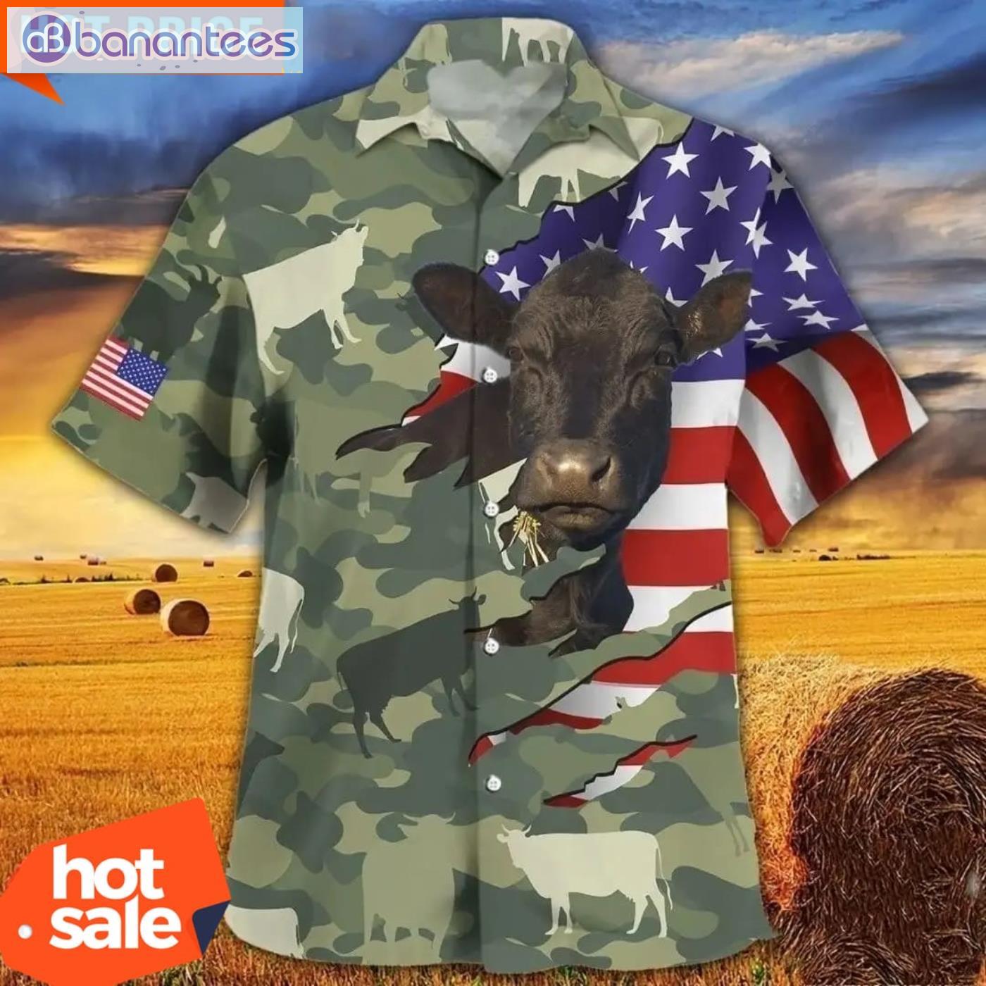 Cow American Flag Camo Pattern Hawaiian Shirt Cheap Hawaiian Shirts Product Photo 2