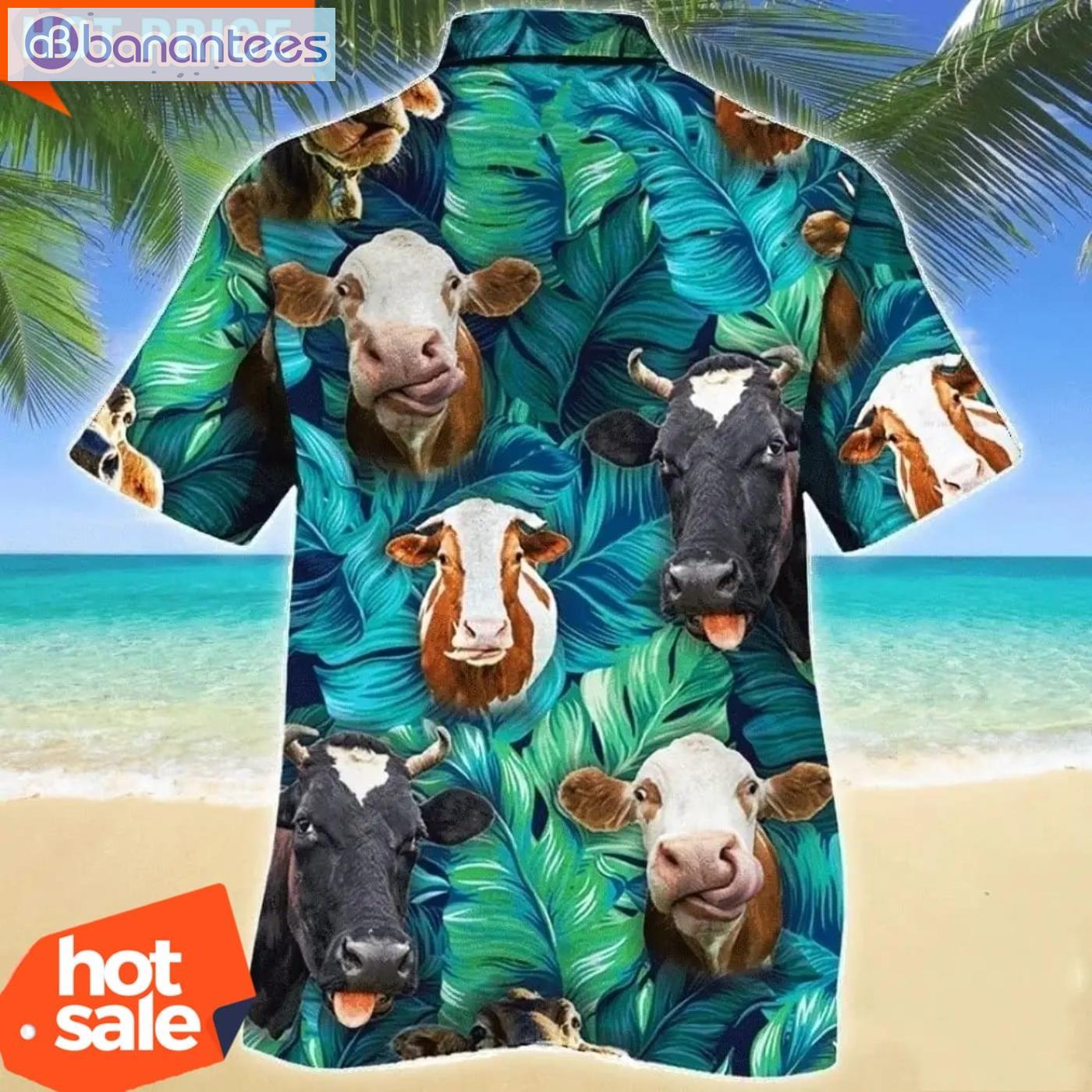 Cows And Tropical Leaves Hawaiian Shirt Animal Lovers Aloha Shirt Product Photo 2