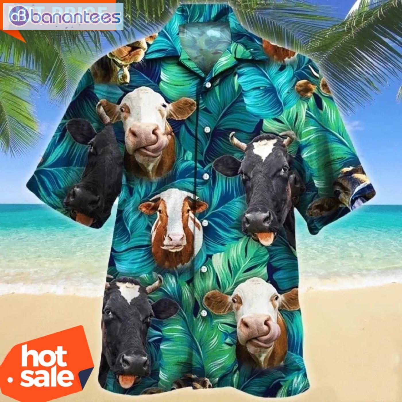 Cows And Tropical Leaves Hawaiian Shirt Animal Lovers Aloha Shirt Product Photo 1