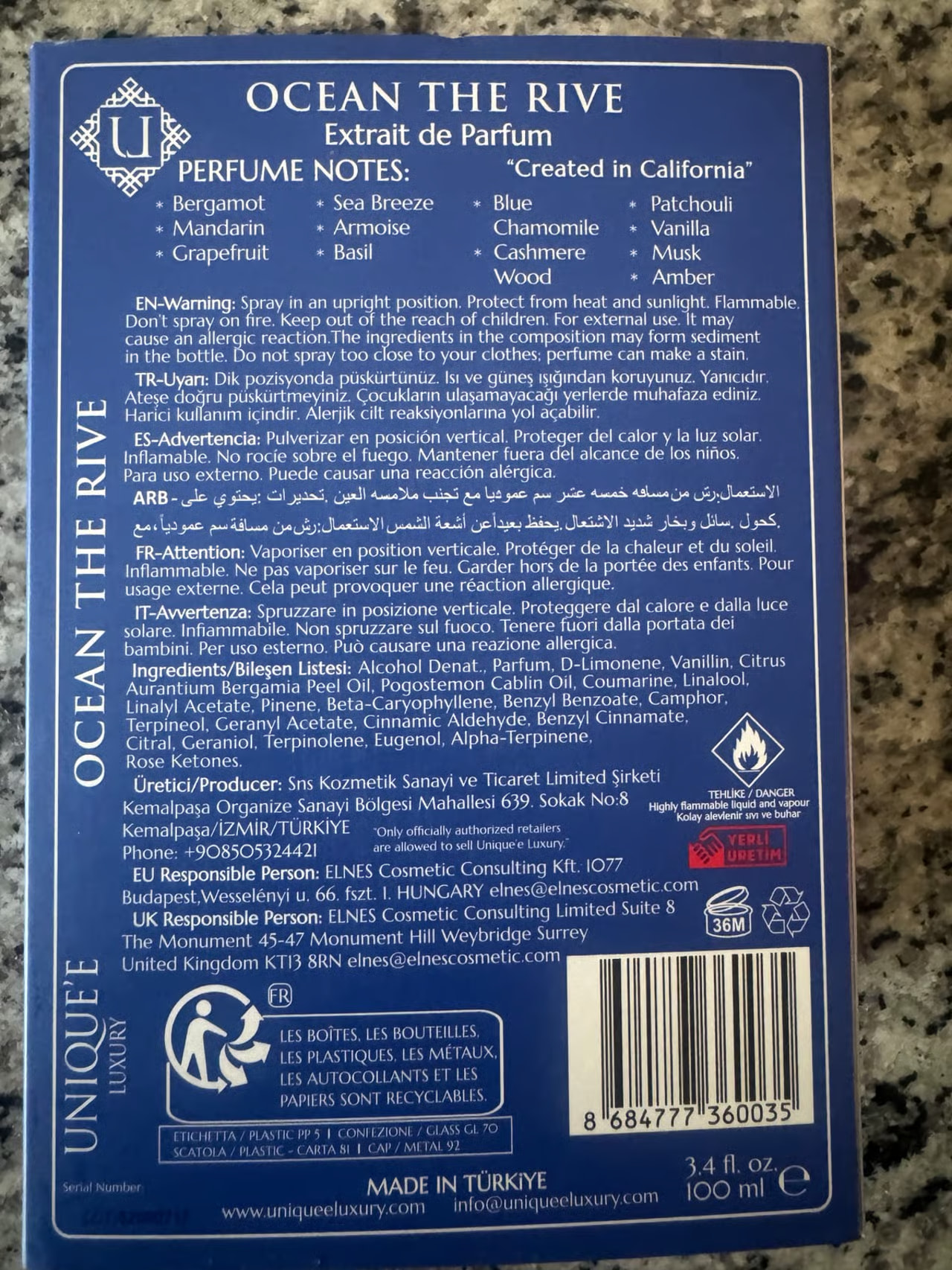 Unique'e Luxury Ocean The Rive 3.4 oz / 100ml Preowned With Packaging thumbnail 6