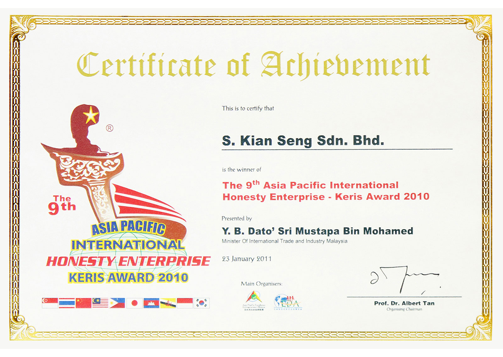 The 9th Asia Pacific International Honesty Enterprise - Keris Award 2010