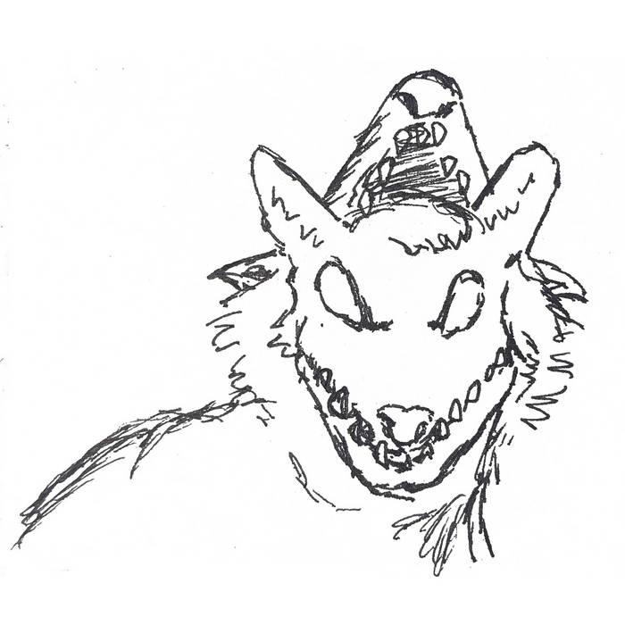 a wolf peeks out of a wolf costume. pen on index paper drawing