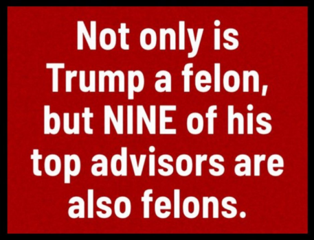 Not only is Trump a felon, but NINE of his top advisors are also felons.
