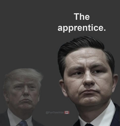 Headshots of Trump and Poilievre emanating malice.
Headline over pp's head:
The Apprentice

Meme credit @funtomvids