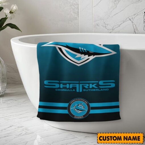 NRL Personalised Sharks Bath Towel Hot Sale 2025 - Image 2