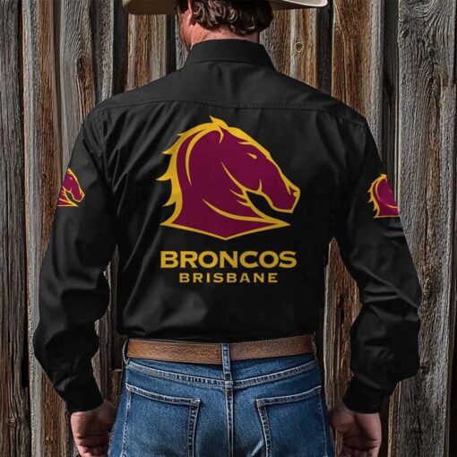 NRL Personalised Broncos New Black Button-up Long Shirt - Image 2