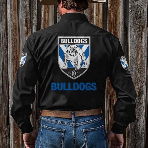 NRL Personalised Bulldogs New Black Button-up Long Shirt - Image 2