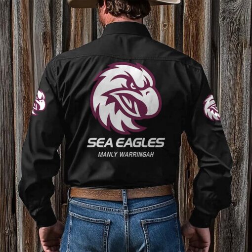 NRL Personalised Sea Eagles New Black Button-up Long Shirt - Image 2