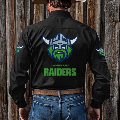 NRL Personalised Raiders New Black Button-up Long Shirt - Image 2