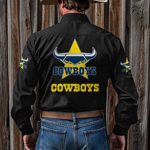 NRL Personalised Cowboys New Black Button-up Long Shirt - Image 2