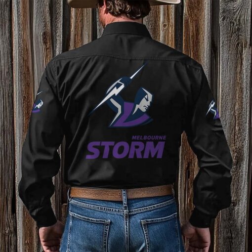 NRL Personalised Storm New Black Button-up Long Shirt - Image 2