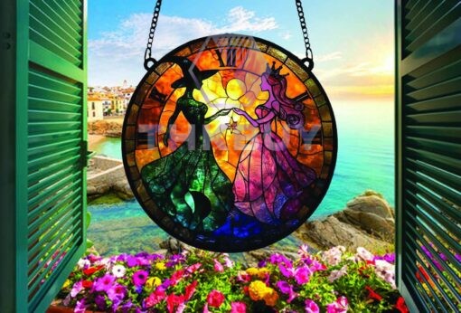 Elphaba and Glinda Besties Stained Glass Window Hanging - Image 4