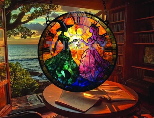 Elphaba and Glinda Besties Stained Glass Window Hanging - Image 3