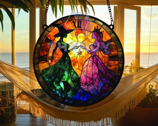 Elphaba and Glinda Besties Stained Glass Window Hanging