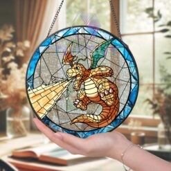 Dragonite Pokemon Stained Glass Window Hanging Suncatcher