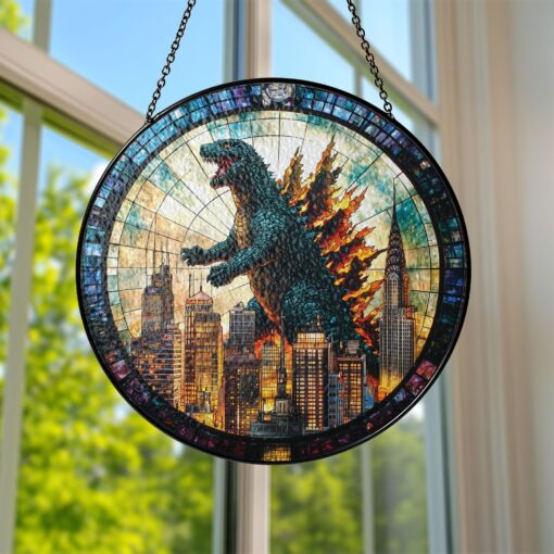 Godzzilla Stained Glass Window Hanging
