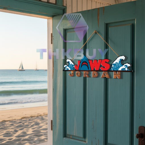 Personalized Jaws Inspired 3D Wooden Door Sign - Image 2