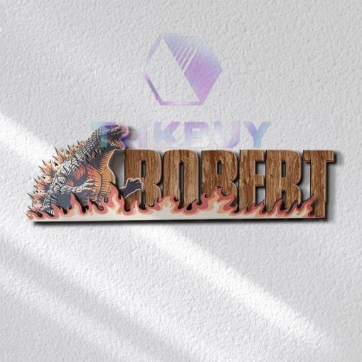 Personalized Godzilla Inspired 3D Wooden Door Sign - Image 3