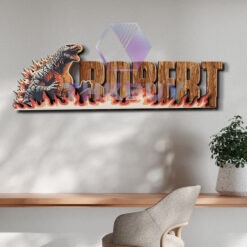 Personalized Godzilla Inspired 3D Wooden Door Sign