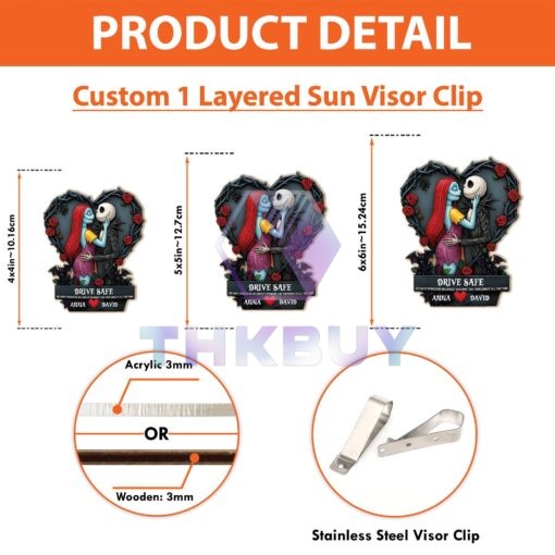 Personalized Jack & Sally Couple Car Visor Clip - Image 5