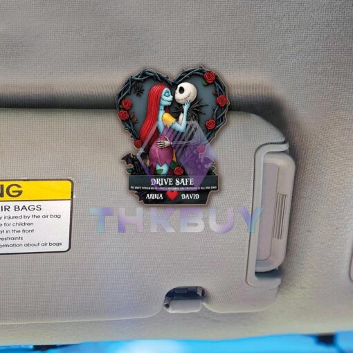Personalized Jack & Sally Couple Car Visor Clip - Image 2