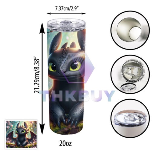 Toothless 20oz Skinny Stainless Steel Tumbler Version 1 - Image 4