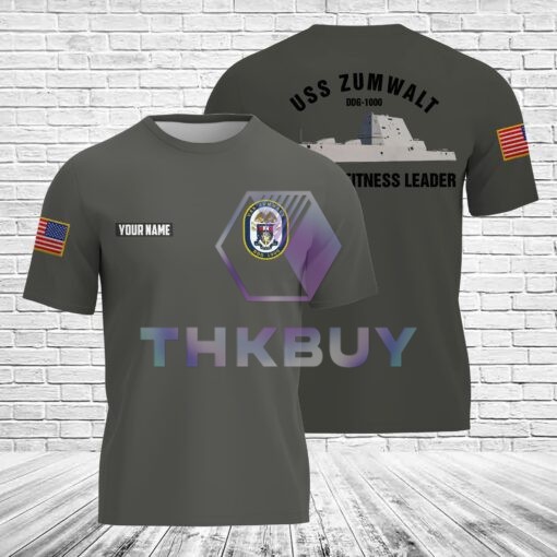 Personalized US Navy USS Zumwalt (DDG-1000) AOP Unisex 3D T-shirt