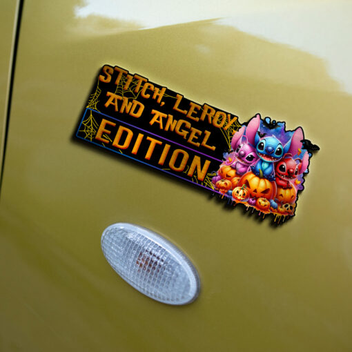 Stitch, Leroy, and Angel Halloween Edition Laser Engraved or 3D Inlayed Car Name Badge - Image 4