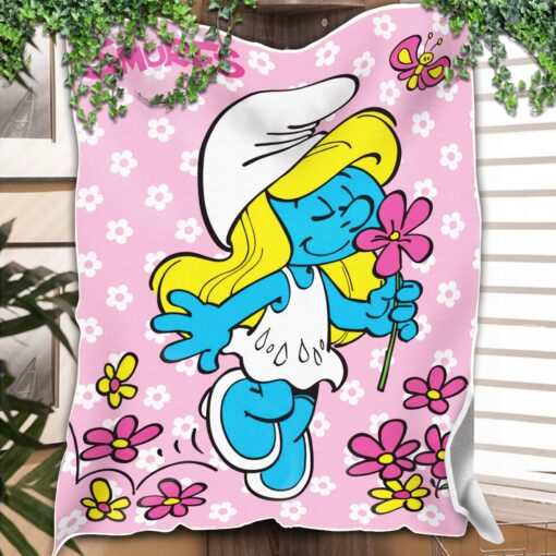 Smurfette And Flowers Blanket - Image 3