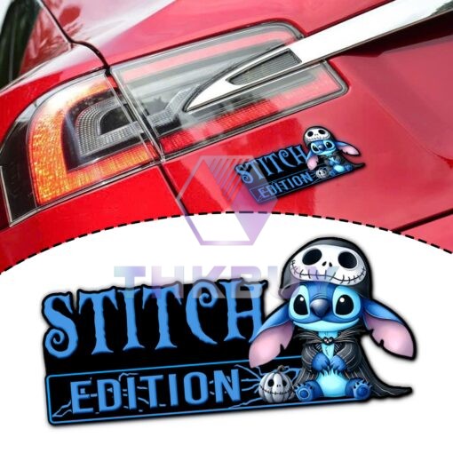 Stitch as Jack Halloween Edition Laser Engraved or 3D Inlayed Car Name Badge