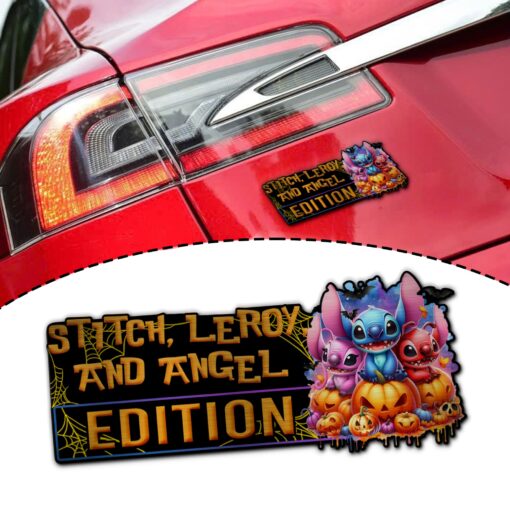 Stitch, Leroy, and Angel Halloween Edition Laser Engraved or 3D Inlayed Car Name Badge