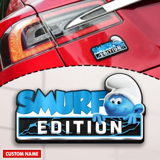 Personalized Smurf Edition Laser Engraved or 3D Inlayed Car Name Badge