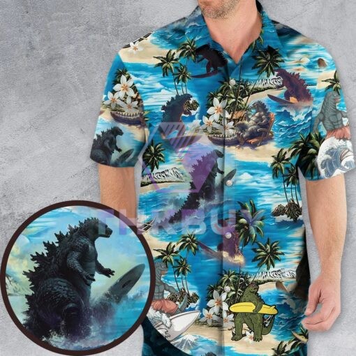 Godzilla Surfing Summer Vibes Hawaiian Shirt - Image 2