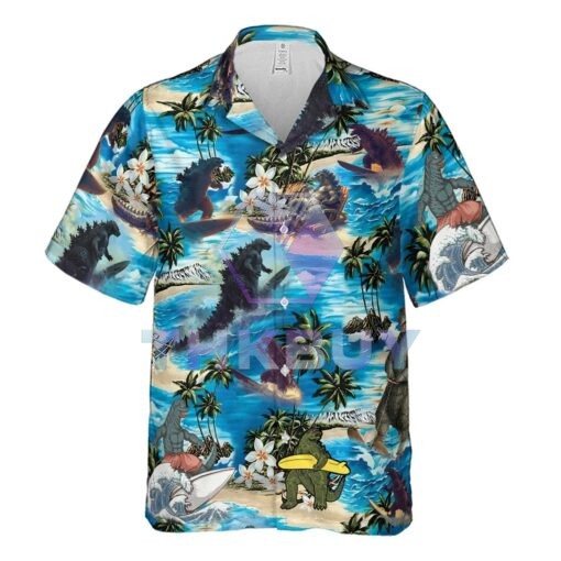 Godzilla Surfing Summer Vibes Hawaiian Shirt - Image 3