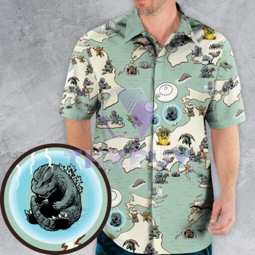 Godzilla Battle History 1954 -1975 Hawaiian Shirt - Image 2