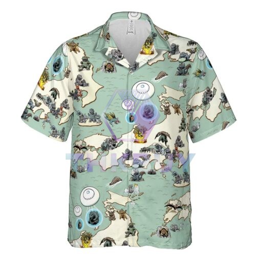 Godzilla Battle History 1954 -1975 Hawaiian Shirt - Image 3