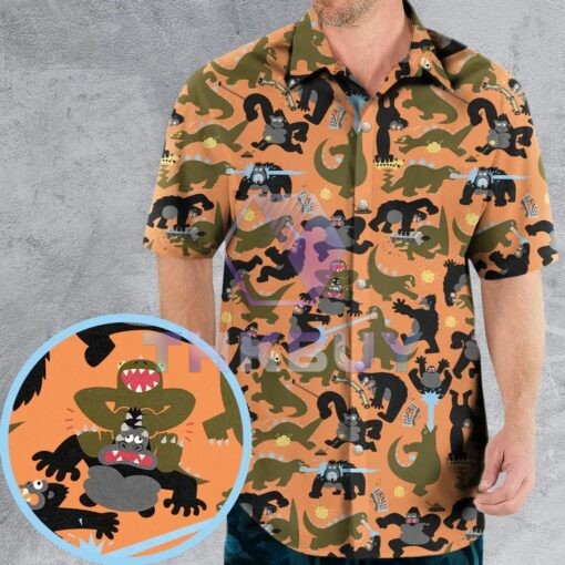 Giant Battle King Kong vs. Godzilla Kaiju Monsters Hawaiian Shirt - Image 2