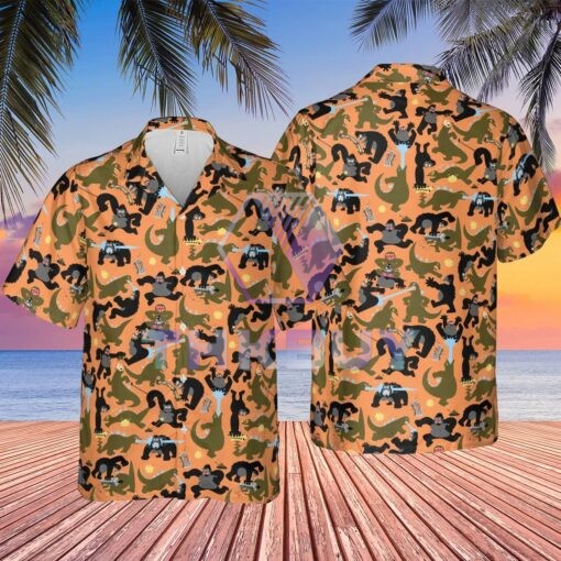 Giant Battle King Kong vs. Godzilla Kaiju Monsters Hawaiian Shirt