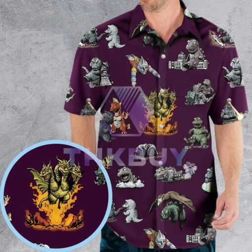 Showa Battle Kaiju Godzilla Hawaiian Shirt - Image 2