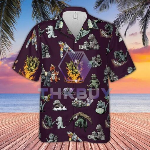 Showa Battle Kaiju Godzilla Hawaiian Shirt - Image 3