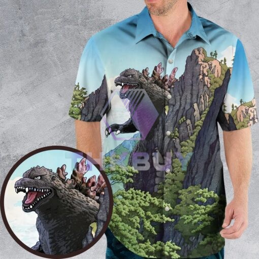 Kaiju Landscape Godzilla Hawaiian Shirt - Image 2