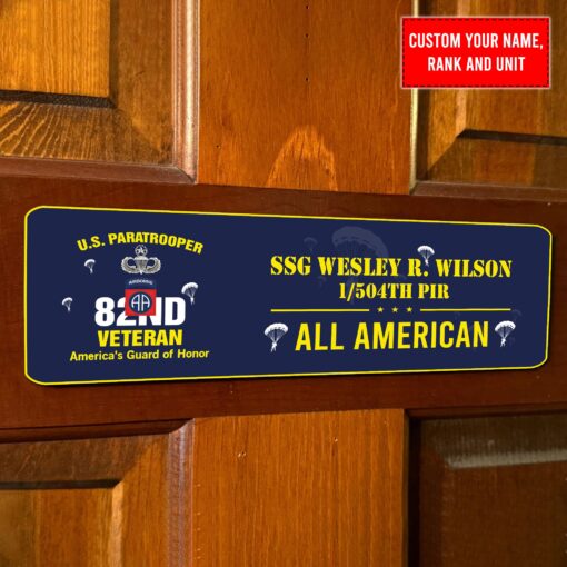 Personalized US Army 82nd Airborne Division Veteran Sign Name, Rank & Unit