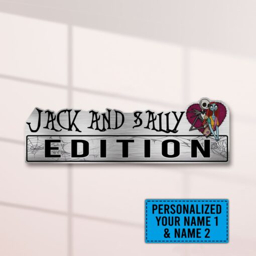 Personalized Nightmare Before Christmas Jack & Sally Heart Edition Laser Engraved or 3D Inlayed Car Name Badge - Image 2