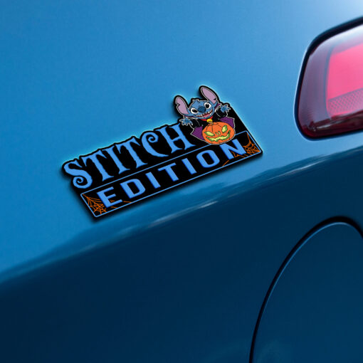 Halloween Costume Stitch with Pumpkin Jack o Lantern Edition Laser Engraved or 3D Inlayed Car Name Badge - Image 2