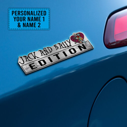 Personalized Nightmare Before Christmas Jack & Sally Heart Edition Laser Engraved or 3D Inlayed Car Name Badge - Image 3