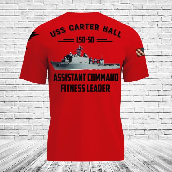 US Navy USS Carter Hall LSD-50 Assistant Command Fitness Leader Red 3D Shirt - Image 3
