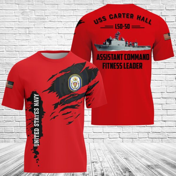 US Navy USS Carter Hall LSD-50 Assistant Command Fitness Leader Red 3D Shirt