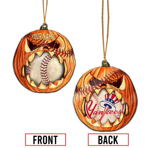 Personalized Scary Baseball Fall Pumpkin NYY 2-sided Acrylic Ornament - Image 4